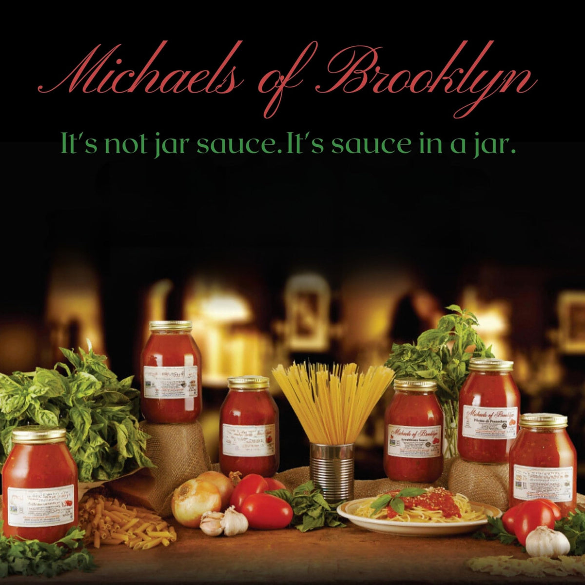 Michaels of Brooklyn Arrabbiata sauce with basil garnish, enticing aroma for dinner inspiration.
