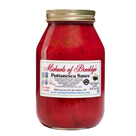 Michaels Of Brooklyn Putanesca sauce bottle, gluten-free flavor for weeknight pasta