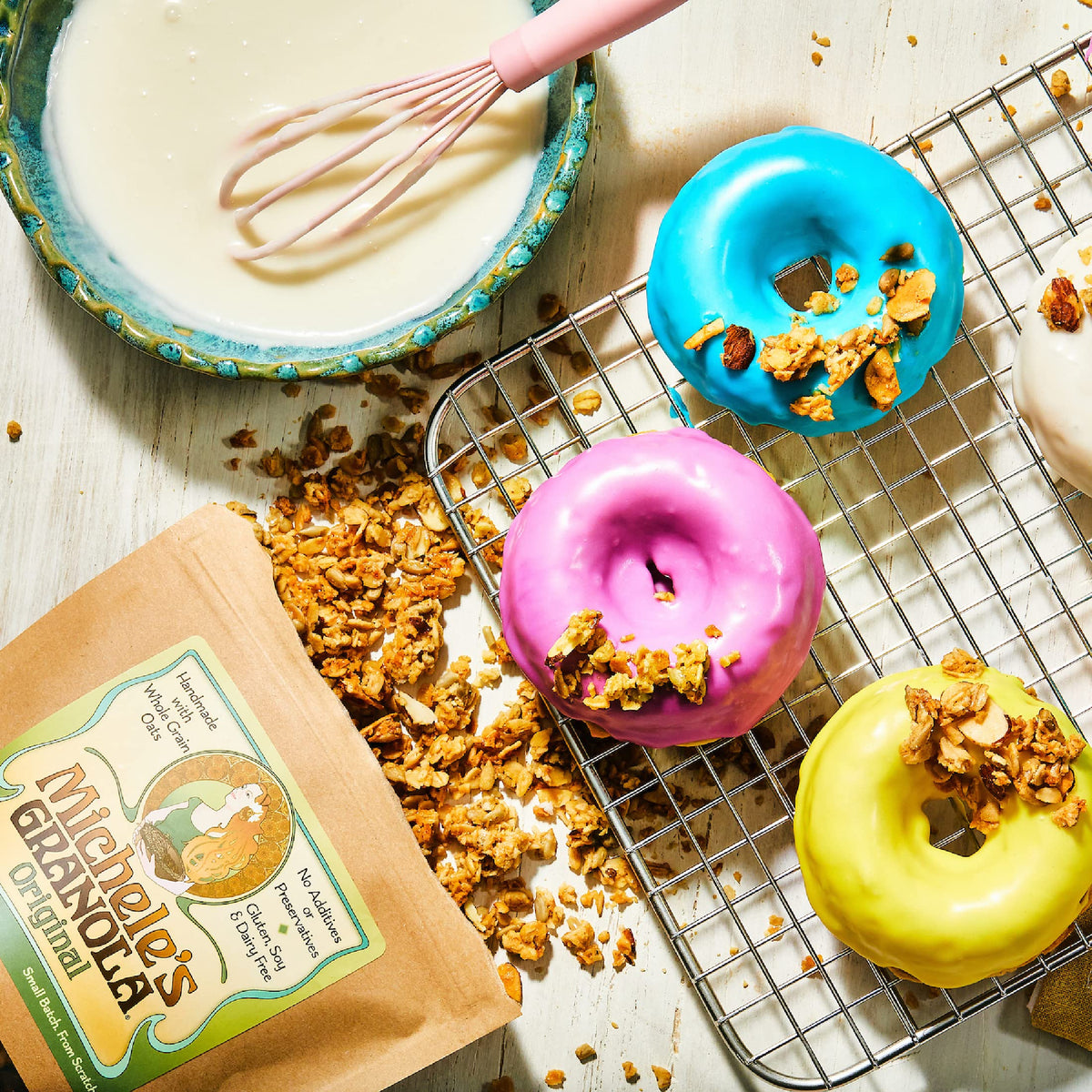 Michele's Granola Original fruit-topped bowl inspires nutritious breakfast and snacking.