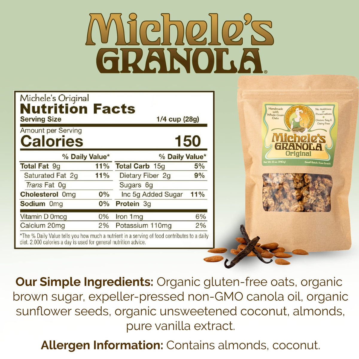 Michele's Granola Original yogurt parfait layered with fruit adds wholesome crunch.