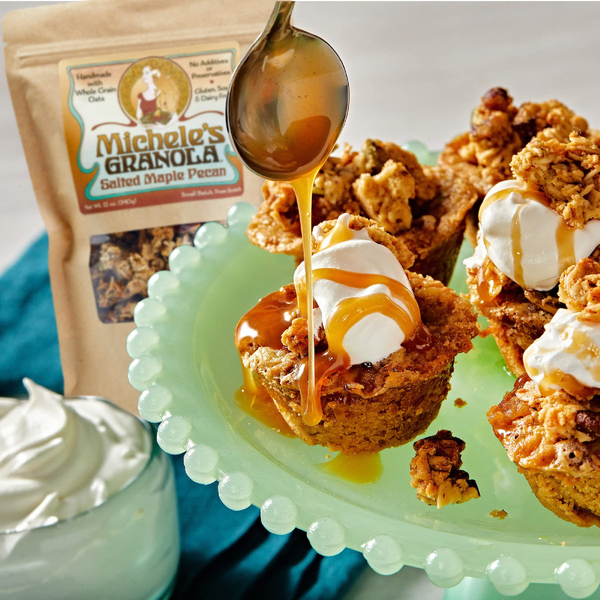 Resealable bag of Michele's Granola Salted Maple Pecan stays fresh