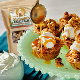 Resealable bag of Michele's Granola Salted Maple Pecan stays fresh
