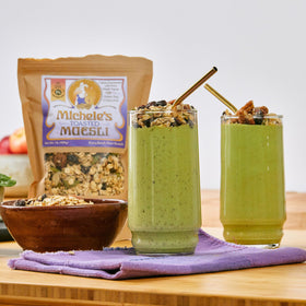 Kitchen scene featuring Michele's Toasted Muesli, a wholesome pantry staple.