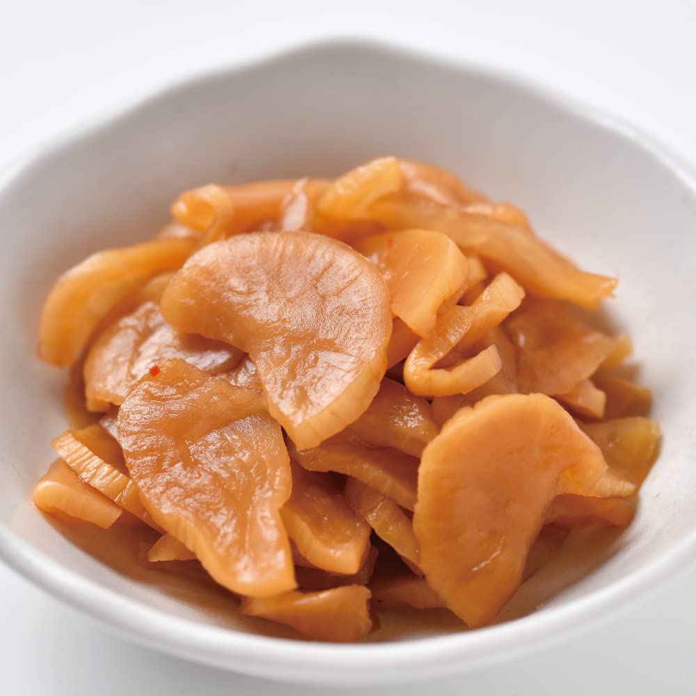 Michimoto Foods pickled daikon serving plate presents a vibrant accompaniment to meals.