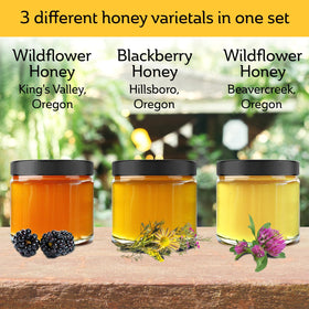 Mickelberry Gardens dark wildflower honey jar for richer, bold honey flavor.