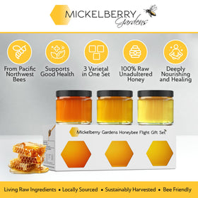 Mickelberry Gardens light wildflower honey jar highlights delicate floral notes.