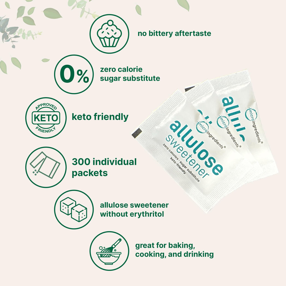 Close-up of Micro Ingredients allulose packaging showing purity and non-GMO ingredients.