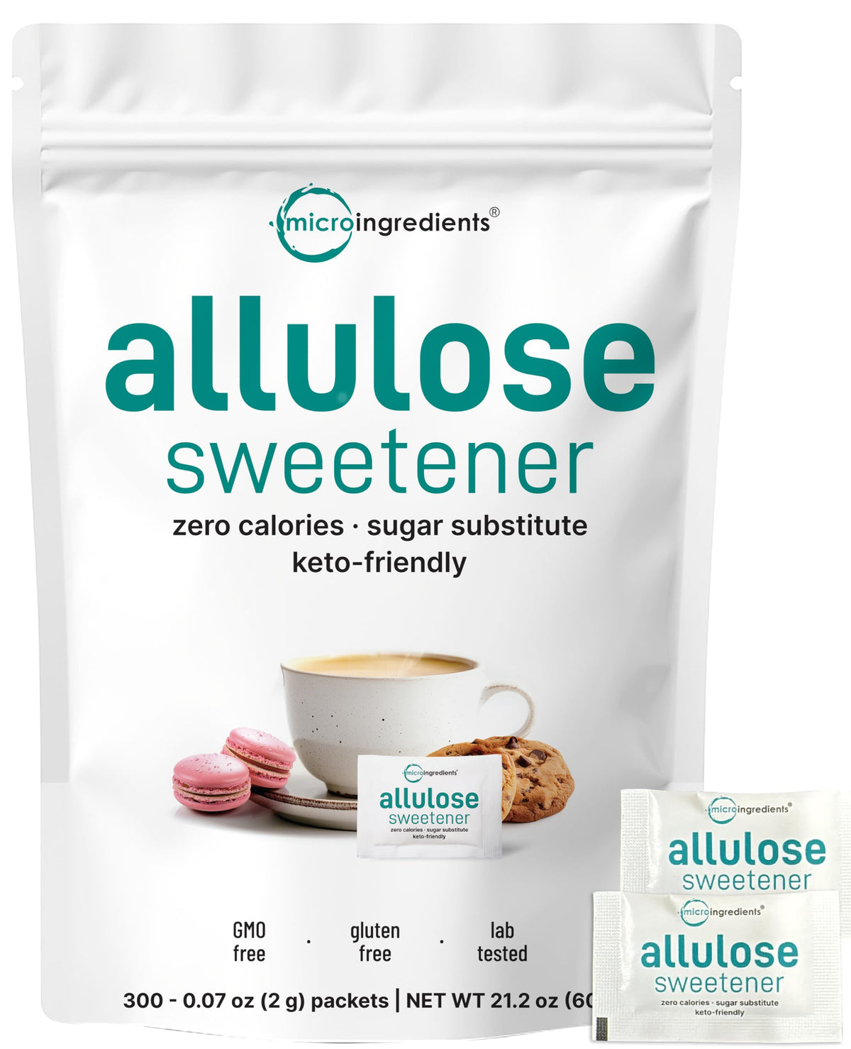 Micro Ingredients allulose packets, front view, zero-calorie sweetness for daily use.