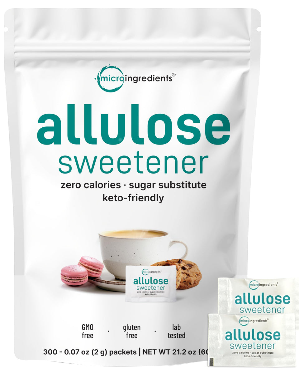 Micro Ingredients allulose packets, front view, zero-calorie sweetness for daily use.