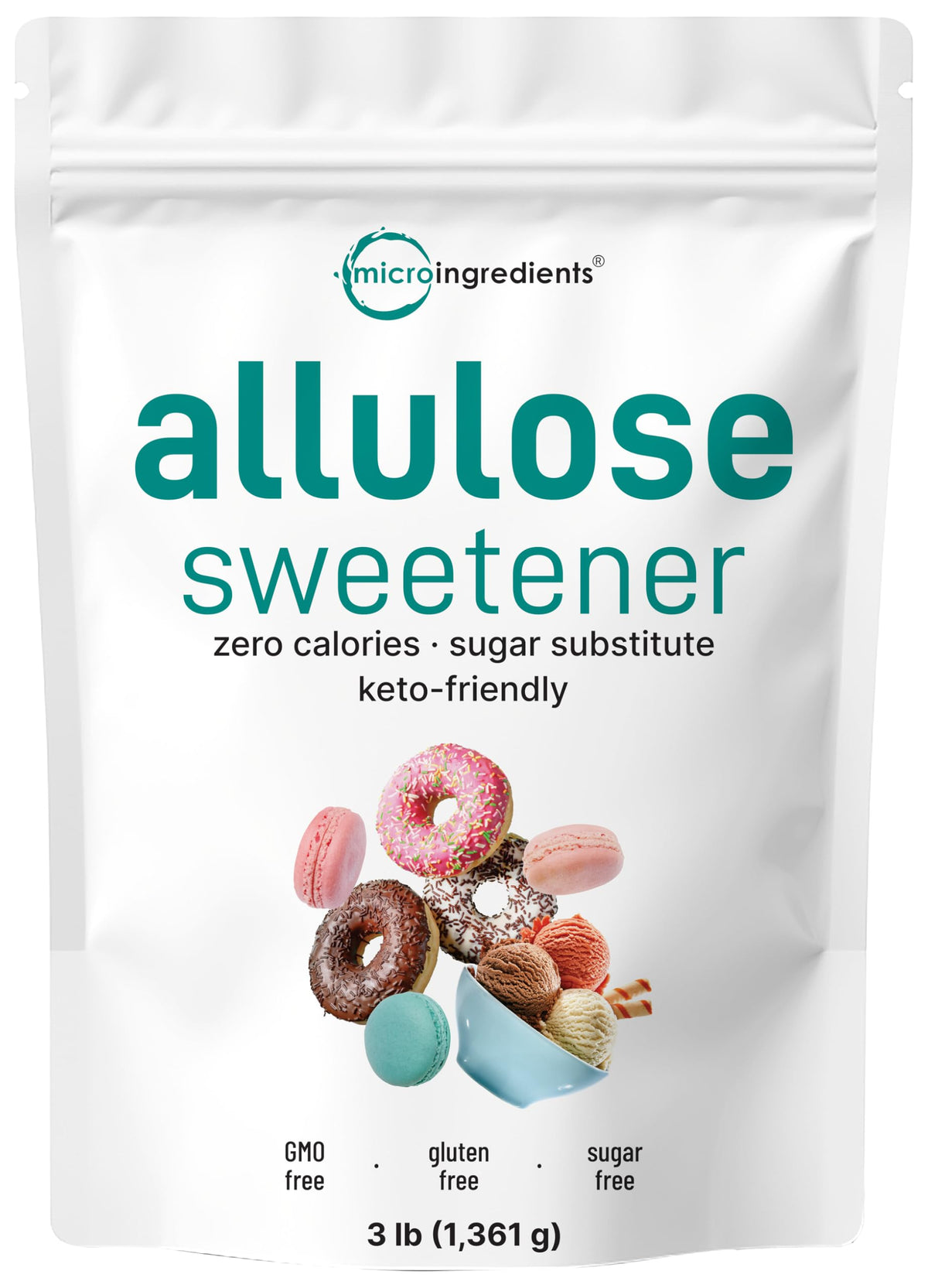 Micro Ingredients Allulose sweetener bottle, zero calories for keto-friendly cooking