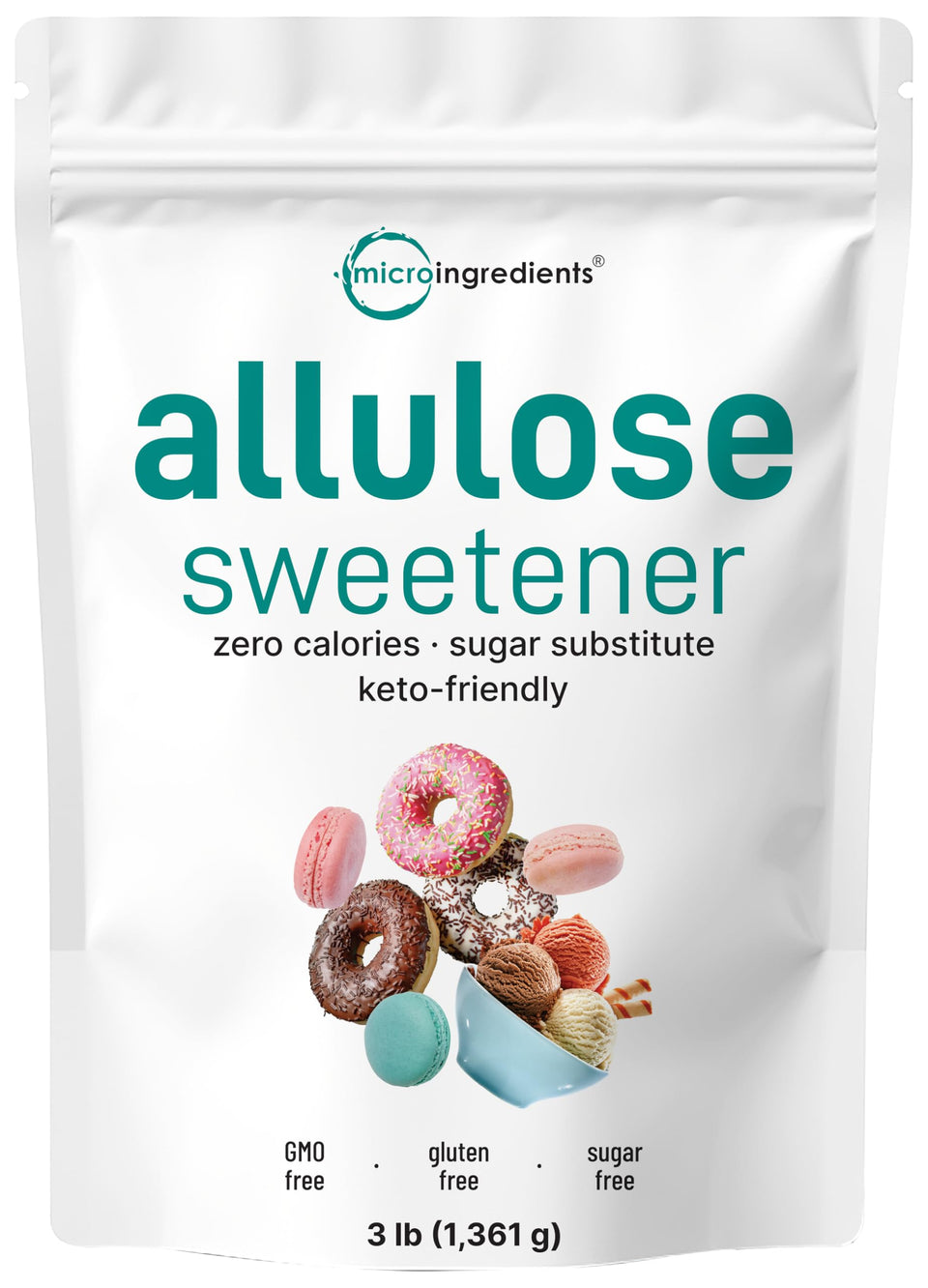 Micro Ingredients Allulose sweetener bottle, zero calories for keto-friendly cooking