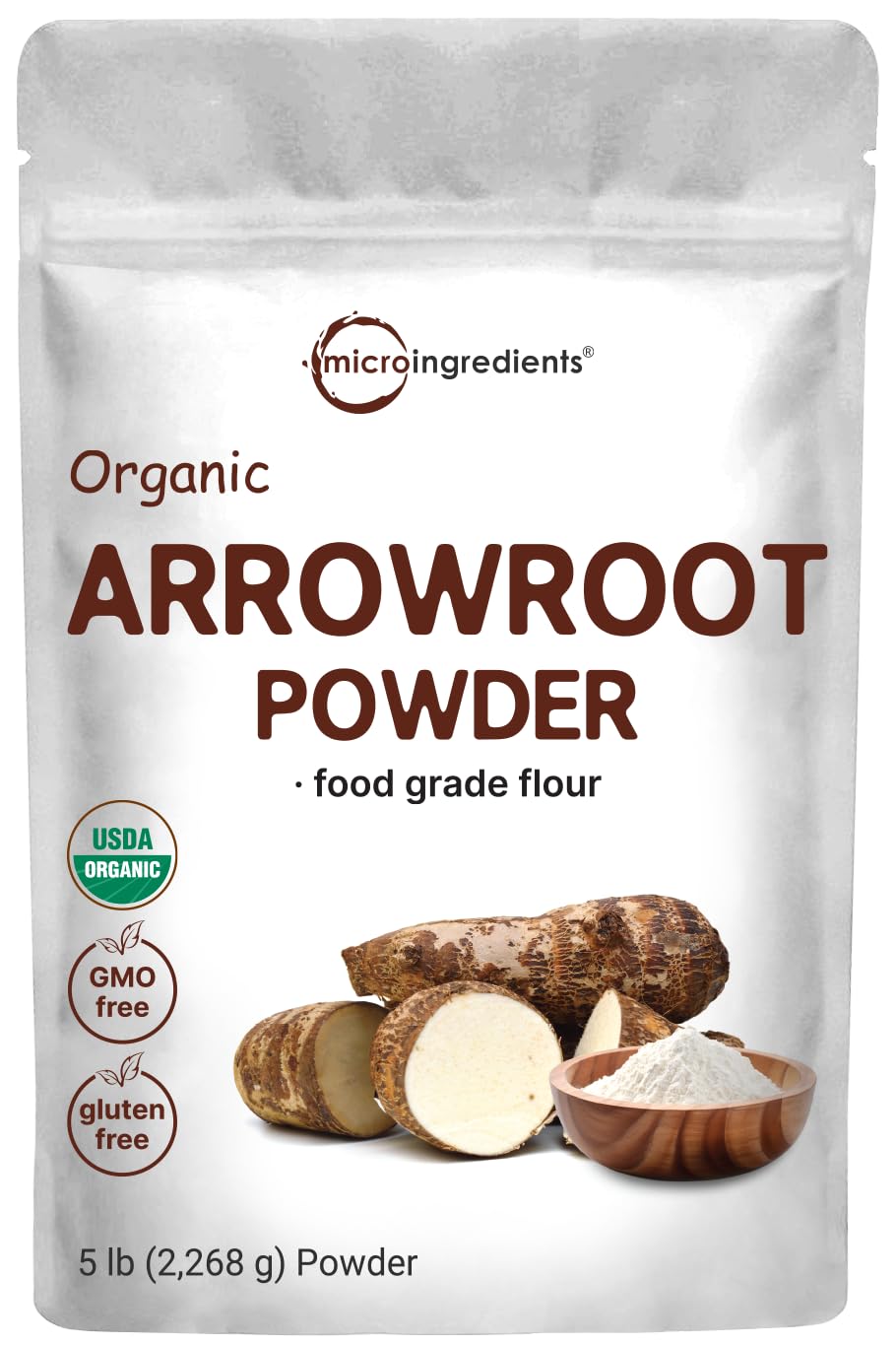 Micro Ingredients arrowroot powder 5lb bulk bag for gluten-free cooking.