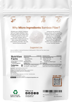 Micro Ingredients bamboo fiber powder scoop inside pouch for easy measurement.