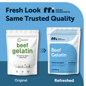 Scoop of Micro Ingredients beef gelatin powder for precise recipe measurements.