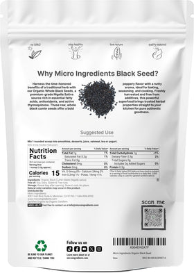 Micro Ingredients additive-free black cumin seeds shown in resealable packaging for easy storage.