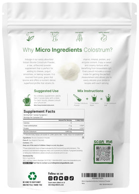Micro Ingredients bovine colostrum powder scoop included for precise measuring.