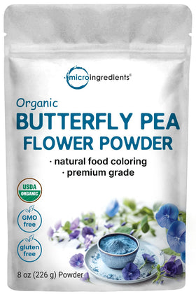 Micro Ingredients butterfly pea flower powder 8oz packaging for premium tea and natural colorant.