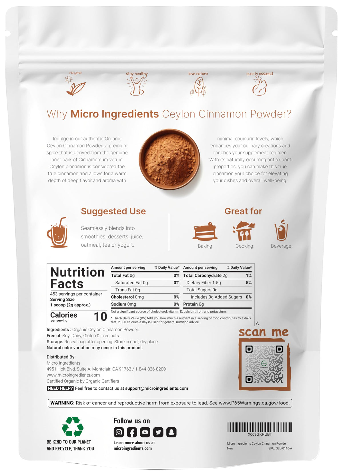 Close-up of Micro Ingredients Ceylon Cinnamon Powder texture for precise seasoning