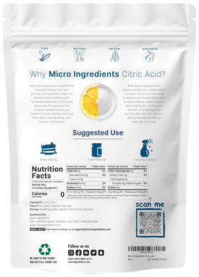 Close-up of Micro Ingredients citric acid fine granules ideal for dissolving in recipes.