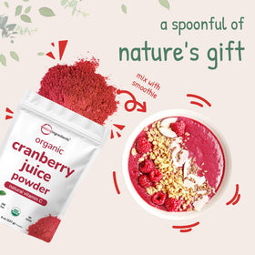 Powder dissolving in water shows quick hydration with Micro Ingredients cranberry powder.