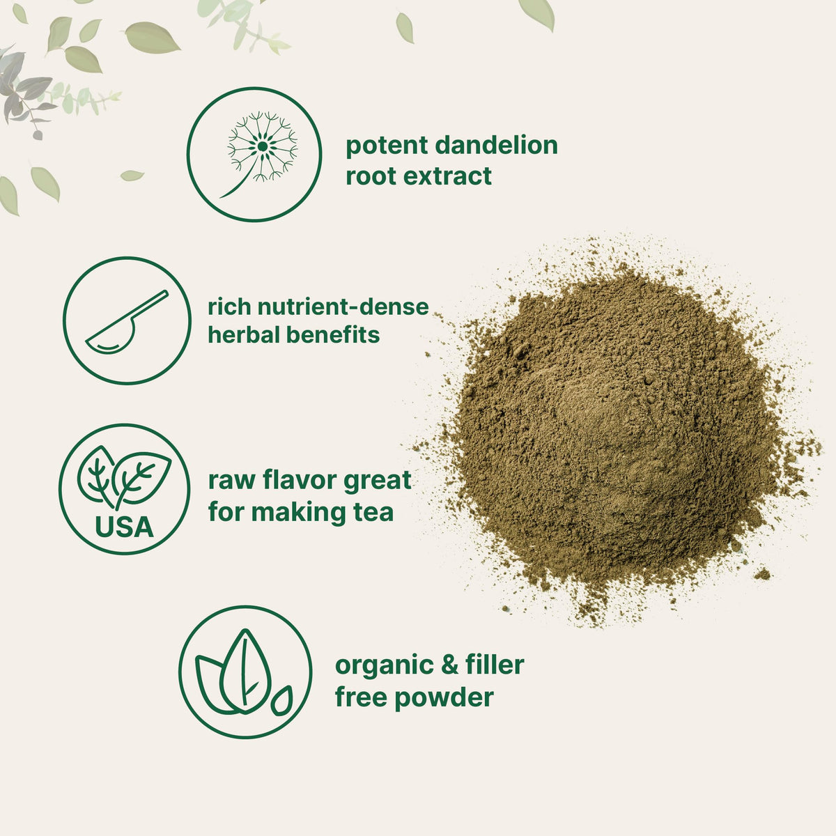 Micro Ingredients Dandelion Root Tea Powder ready for hot tea preparation.