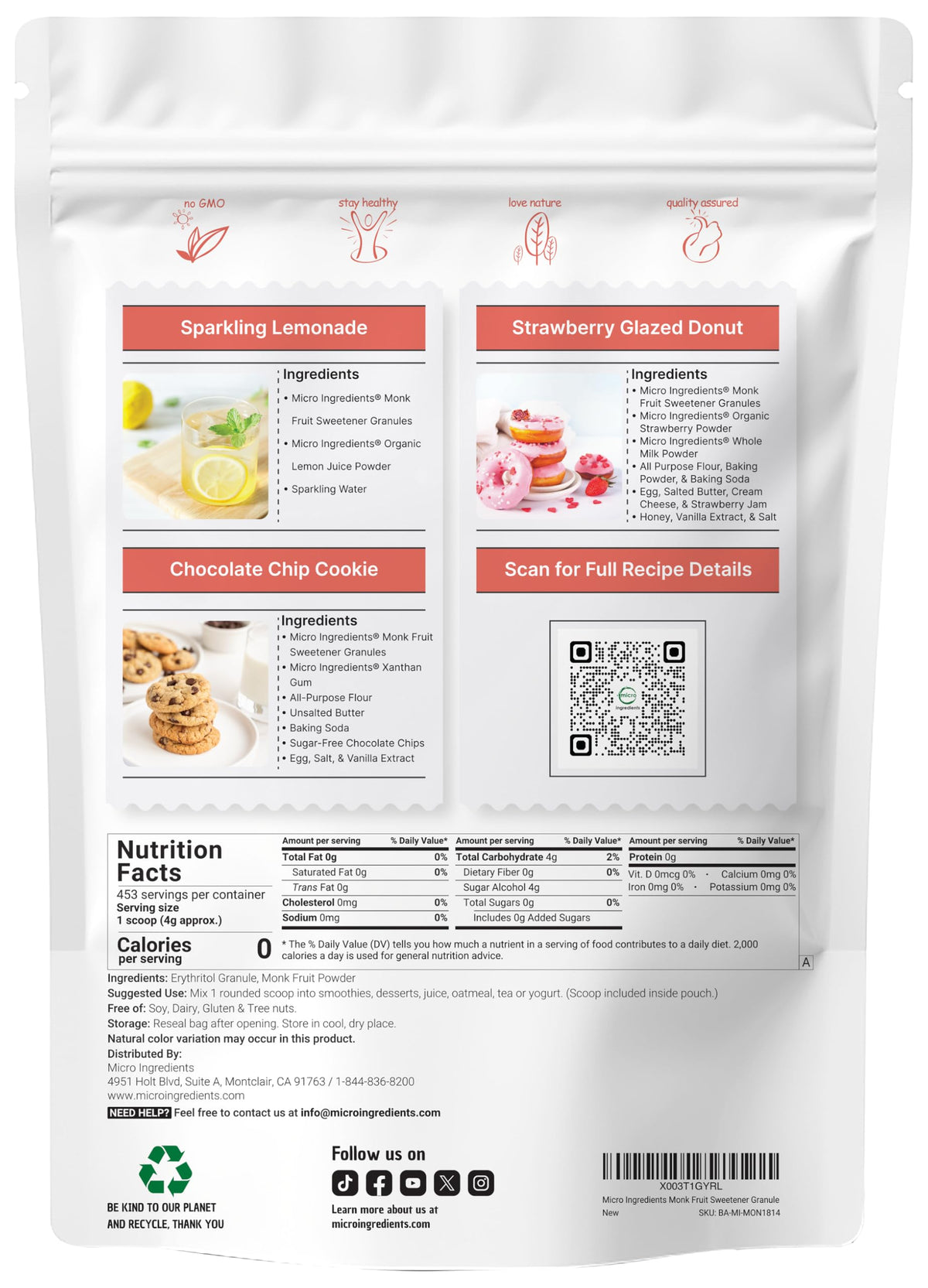 Close up of erythritol monk fruit granules for smooth sweetness.