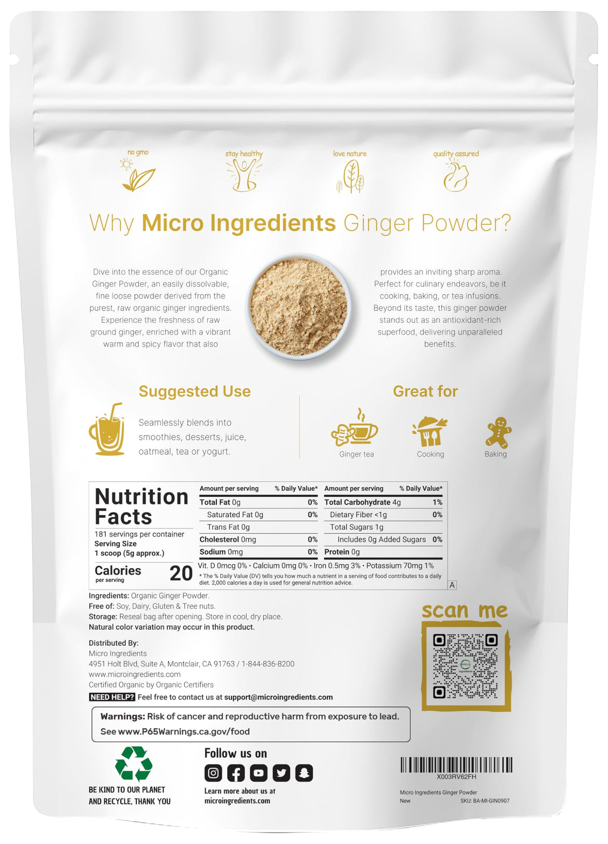 Close-up of the fine texture of Micro Ingredients ginger powder for smooth mixing.