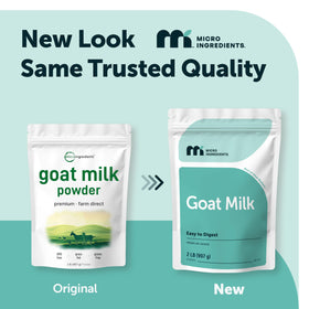 Micro Ingredients Goat Milk Powder cup beside coffee for a creamy boost.