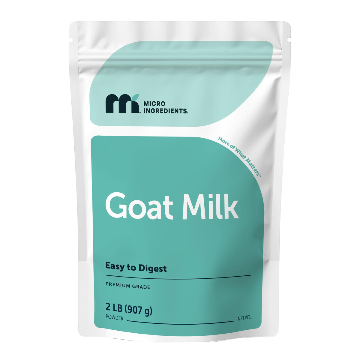 Micro Ingredients Goat Milk Powder jar shows smooth, creamy texture for daily use.