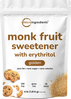 Micro Ingredients Golden Monk Fruit Sweetener 4lb pouch front, zero-calorie sweetness for daily use.