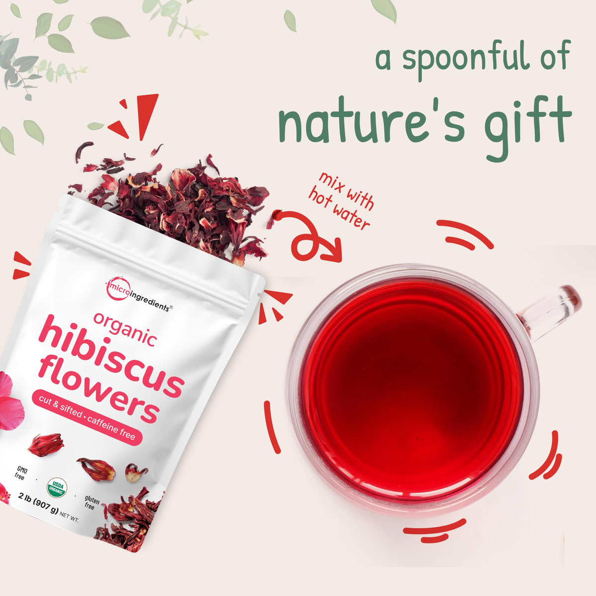 Micro Ingredients 2lb bulk hibiscus flowers for iced tea