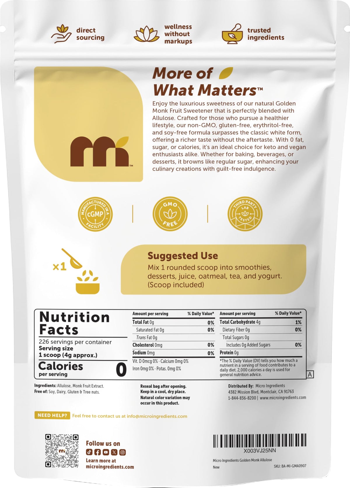 Micro Ingredients keto vegan-friendly sweetener with zero fat and calories