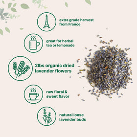 Loose lavender flowers ideal for tea blends and lemonade infusions.