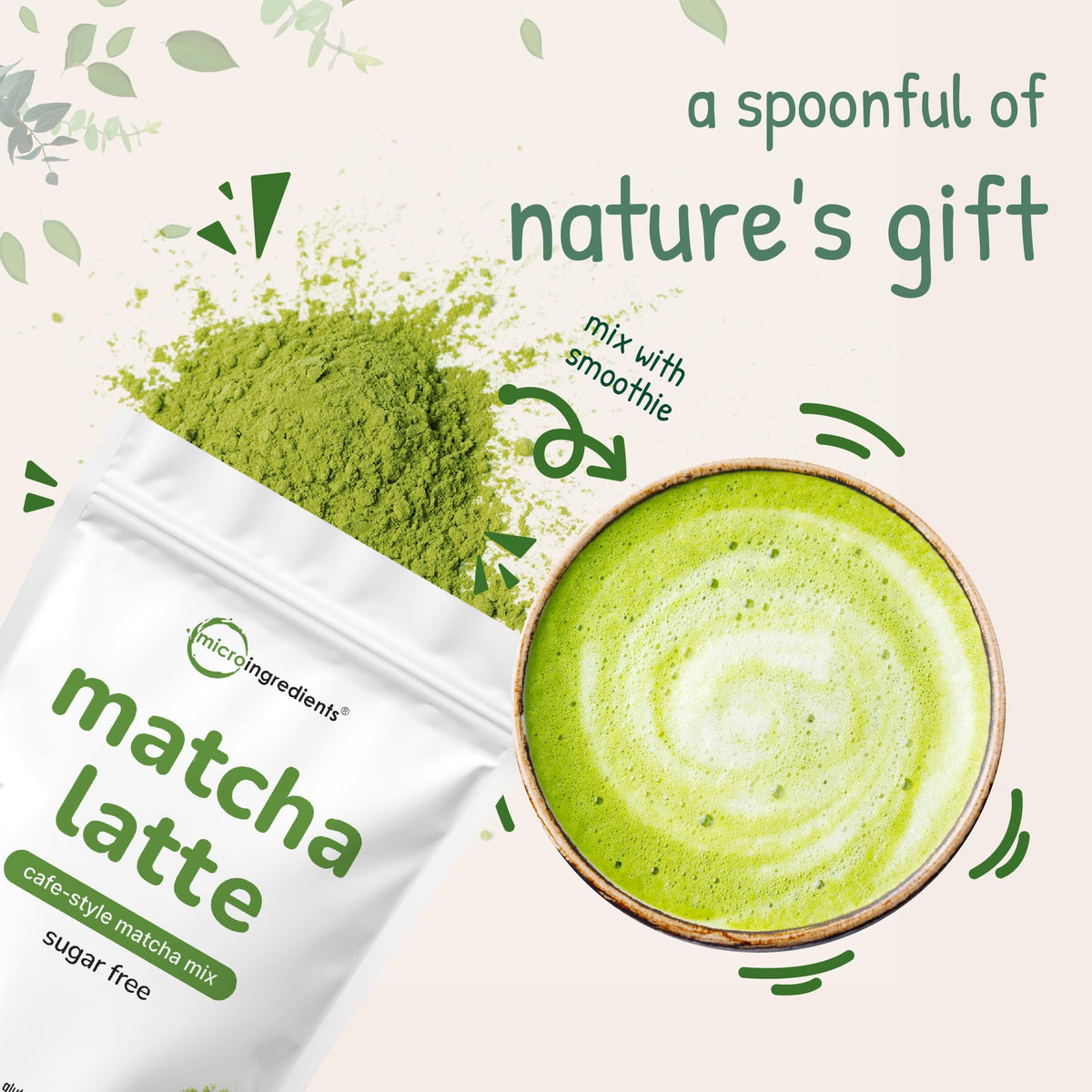 Micro Ingredients Matcha Latte Powder packaging 2lbs ready for home use.