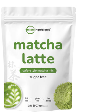 Micro Ingredients Matcha Latte Powder 2lbs in a resealable bag for café-style drinks at home.
