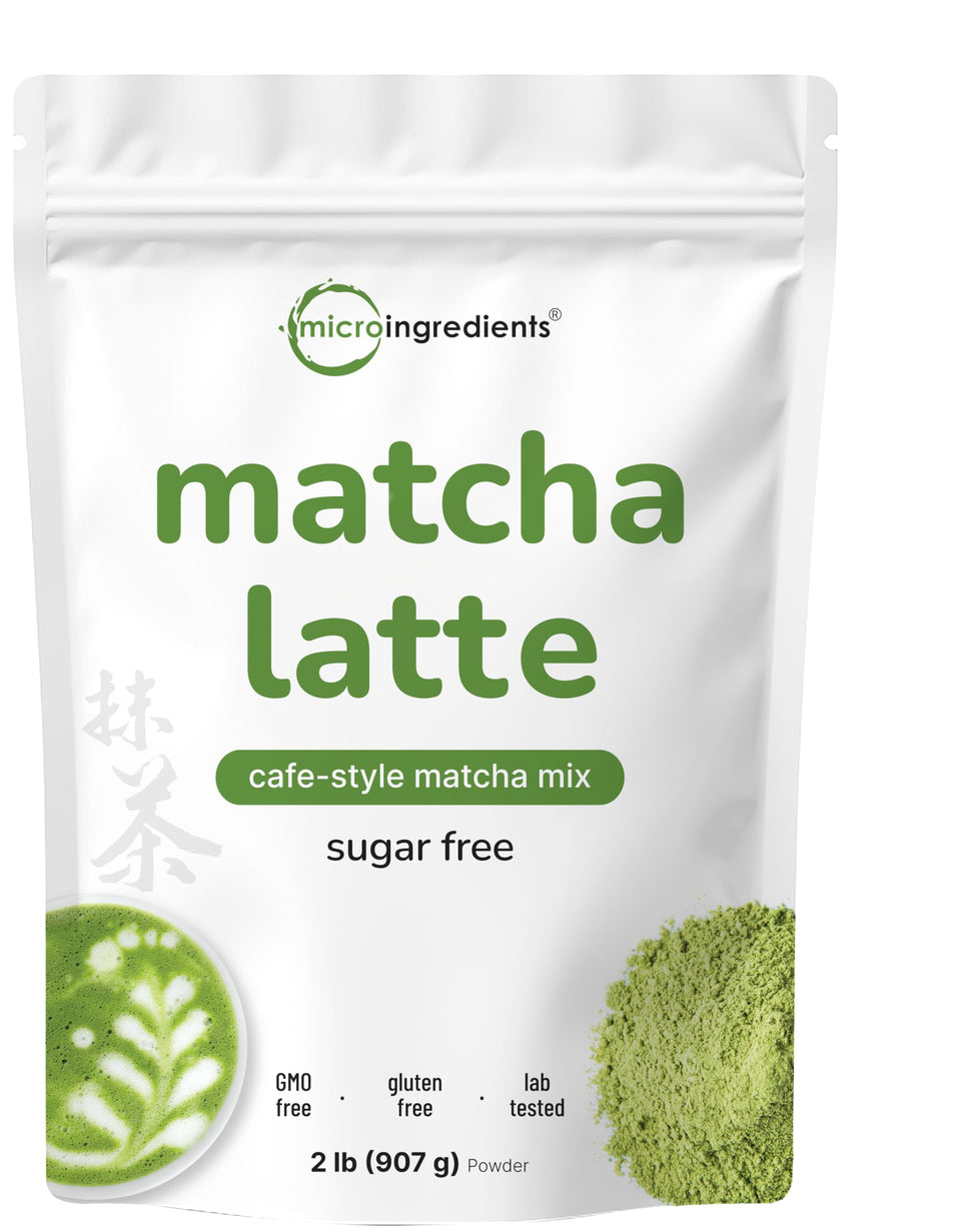 Micro Ingredients Matcha Latte Powder 2lbs in a resealable bag for café-style drinks at home.