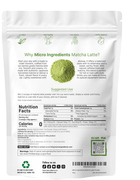 Micro Ingredients Matcha Latte Powder prepared cup creates café-style froth at home.
