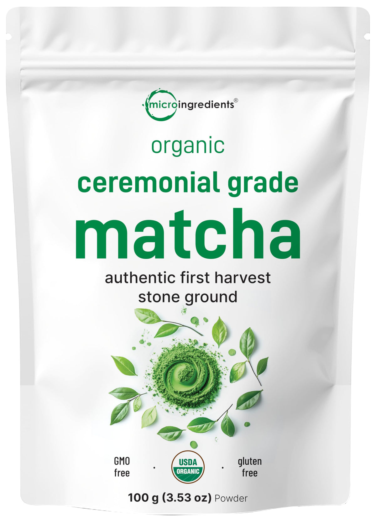 Micro Ingredients ceremonial-grade matcha powder close-up ready for traditional whisking.