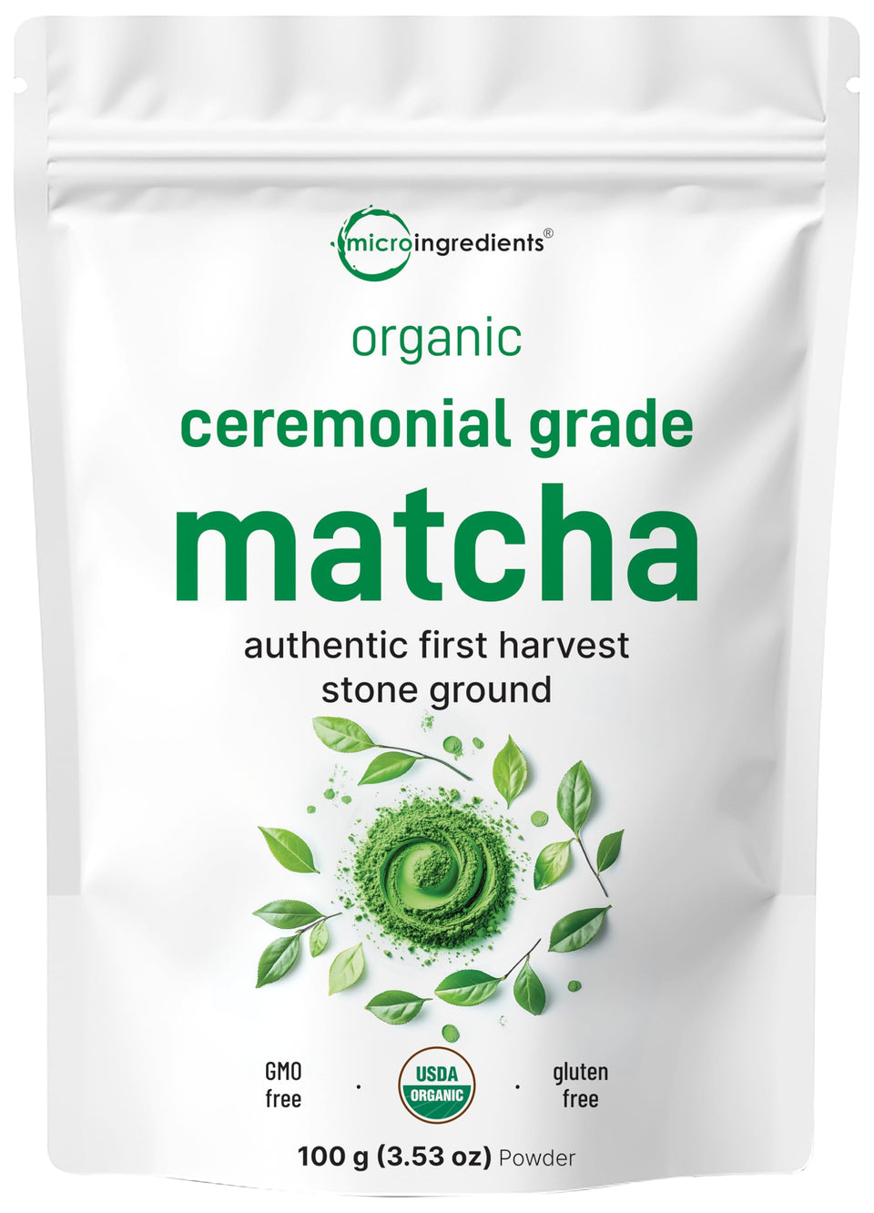Micro Ingredients ceremonial-grade matcha powder close-up ready for traditional whisking.