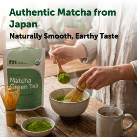 Micro Ingredients matcha powder closeup reveals fine texture and vivid color.