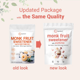 Measuring scoop with monk fruit sweetener for precise daily use.