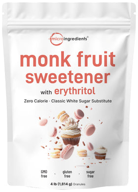 Micro Ingredients monk fruit sweetener 4lb bag for sugar replacement.