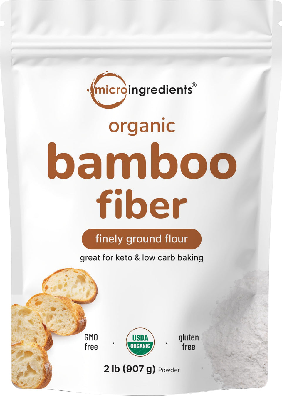 Micro Ingredients bamboo fiber powder bulk packaging for low-carb baking versatility.