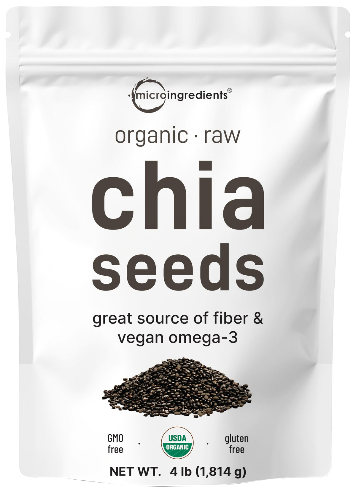 Micro Ingredients organic chia seeds 4lb bag for versatile baking and smoothies