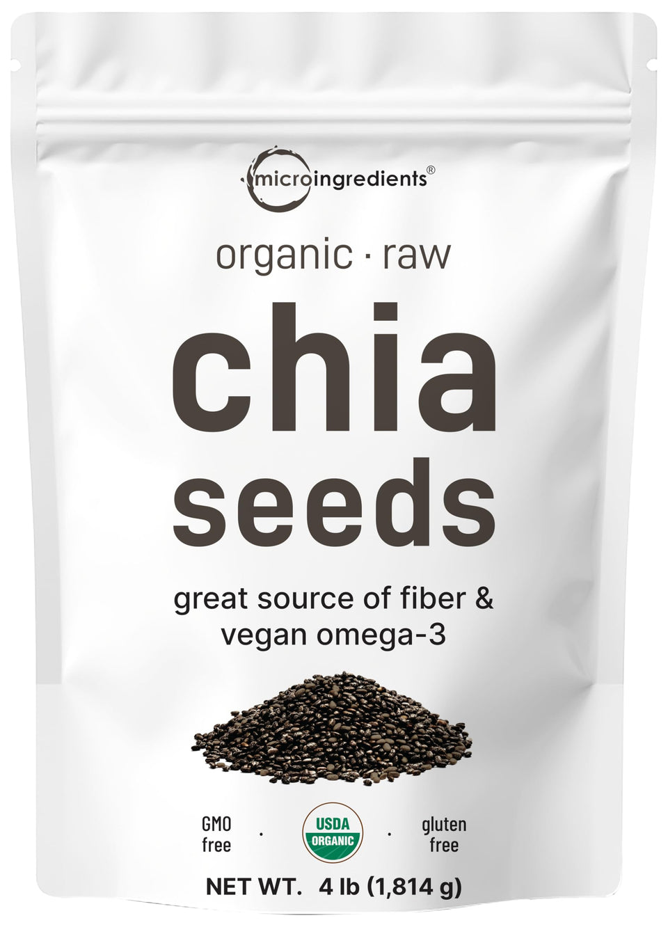 Micro Ingredients organic chia seeds 4lb bag for versatile baking and smoothies