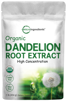 Micro Ingredients Organic Dandelion Root Tea Powder being poured for a caffeine-free daily beverage.