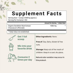 Scoop included with Micro Ingredients Dandelion Root Tea Powder for precise measurement.