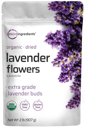 Micro Ingredients organic dried lavender flowers 2lbs for culinary and aromatic use.