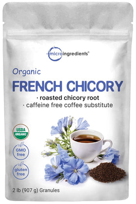 Micro Ingredients Organic French Chicory 2lb bag; convenient caffeine-free coffee alternative.