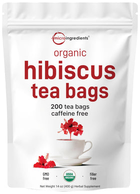 Micro Ingredients hibiscus tea bags in eco friendly packaging for caffeine free refreshment